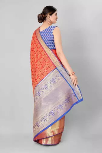 Silk Land  Red   Woven Design Faux Banarasi Silk Saree 