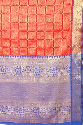 Silk Land  Red   Woven Design Faux Banarasi Silk Saree  5