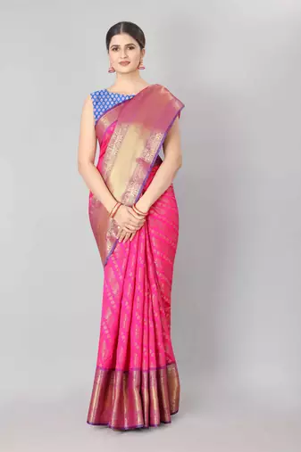 Silk Land  Pink   Woven Design Silk Blend Saree 