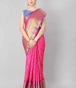 Silk Land  Pink   Woven Design Silk Blend Saree 