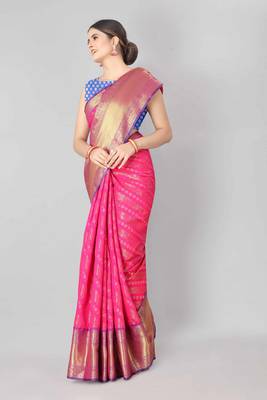 Silk Land  Pink   Woven Design Silk Blend Saree  2