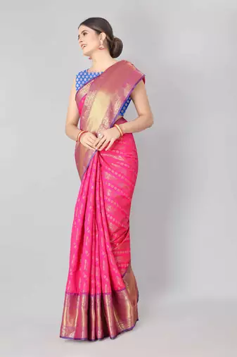 Silk Land  Pink   Woven Design Silk Blend Saree 