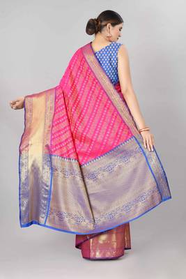 Silk Land  Pink   Woven Design Silk Blend Saree  3