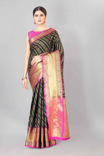 Silk Land  Mehndi   Woven Design Faux Banarasi Silk Saree 