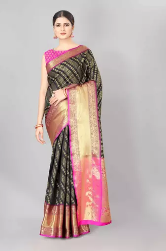 Silk Land  Mehndi   Woven Design Faux Banarasi Silk Saree 