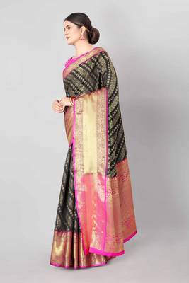 Silk Land  Mehndi   Woven Design Faux Banarasi Silk Saree  2