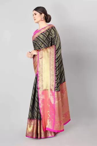Silk Land  Mehndi   Woven Design Faux Banarasi Silk Saree 