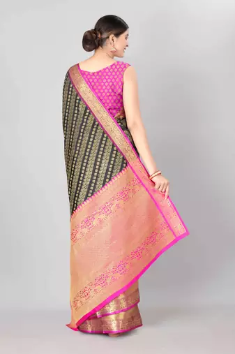 Silk Land  Mehndi   Woven Design Faux Banarasi Silk Saree 