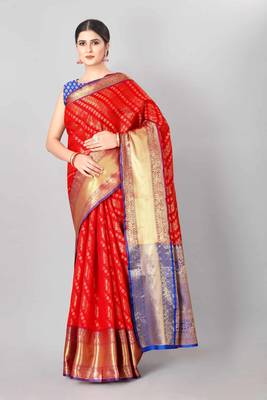  Red   Woven Design Silk Blend Saree  1