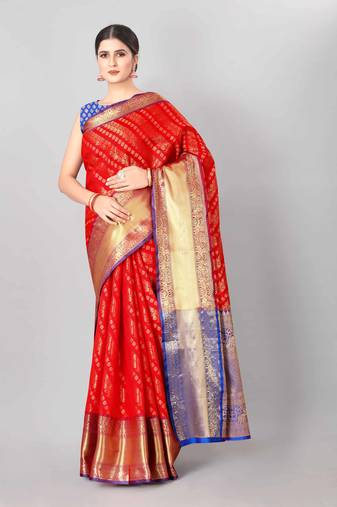  Red   Woven Design Silk Blend Saree 