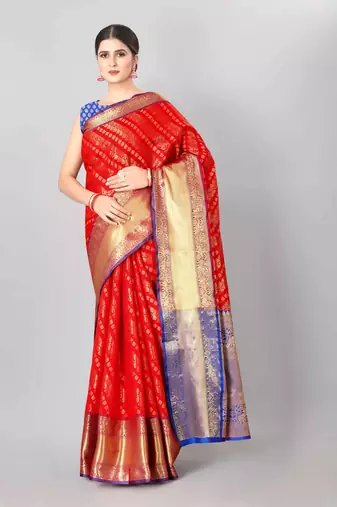  Red   Woven Design Silk Blend Saree 
