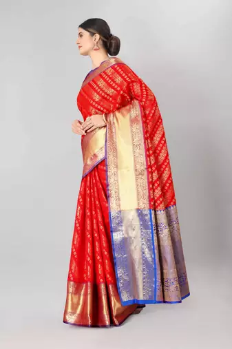  Red   Woven Design Silk Blend Saree 