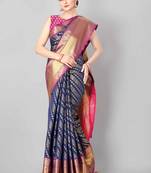 Silk Land  Navy Blue    Woven Design Faux Banarasi Silk Saree 