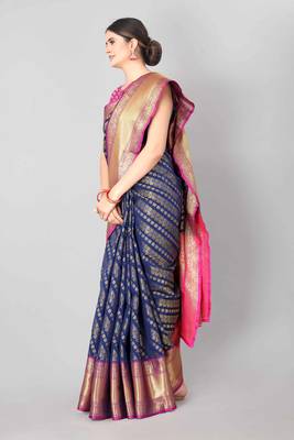 Silk Land  Navy Blue    Woven Design Faux Banarasi Silk Saree  2
