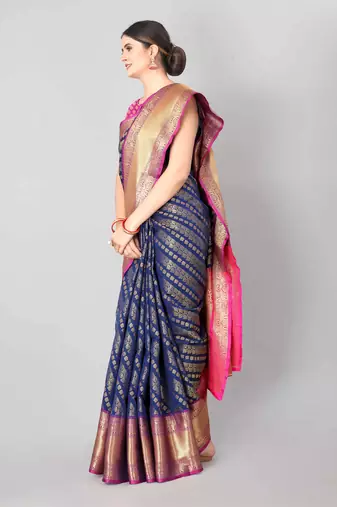 Silk Land  Navy Blue    Woven Design Faux Banarasi Silk Saree 