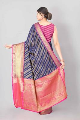 Silk Land  Navy Blue    Woven Design Faux Banarasi Silk Saree  3
