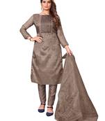 Kimisha women's beaver brown organza embroidered unstitched dress material