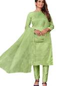 Parrot Green Organza Embroidered Unstitched Dress Material