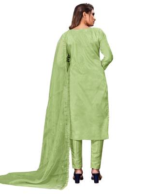 Parrot Green Organza Embroidered Unstitched Dress Material 2