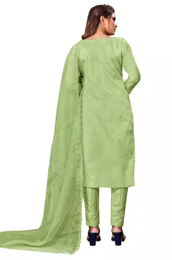 Parrot Green Organza Embroidered Unstitched Dress Material