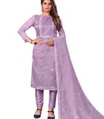 Lavender Organza Embroidered Unstitched Dress Material