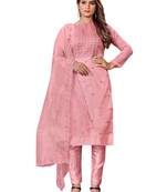 Pink Organza Embroidered Unstitched Dress Material