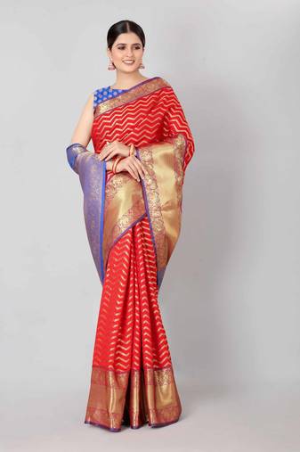 Silk Land  red   woven design banarasi silk saree 