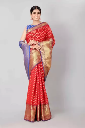 Silk Land  red   woven design banarasi silk saree 