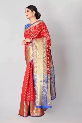Silk Land  red   woven design banarasi silk saree 