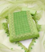 Parrot Green Organza Embroidered Unstitched Dress Material