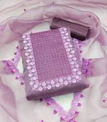 Lavender Organza Embroidered Unstitched Dress Material