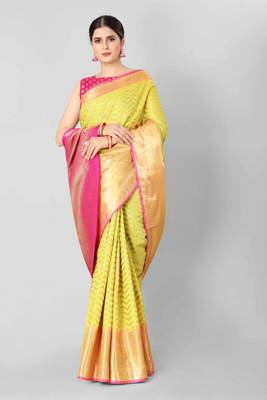 Silk Land  Yellow   Woven Design Silk Blend Saree  1