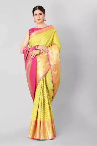 Silk Land  Yellow   Woven Design Silk Blend Saree 
