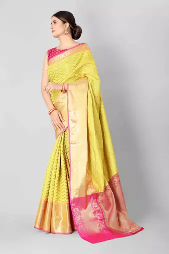 Silk Land  Yellow   Woven Design Silk Blend Saree 