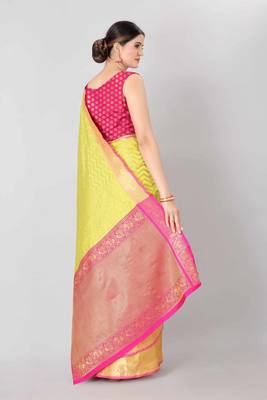 Silk Land  Yellow   Woven Design Silk Blend Saree  3