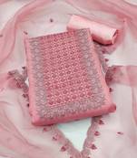 Pink Organza Embroidered Unstitched Dress Material