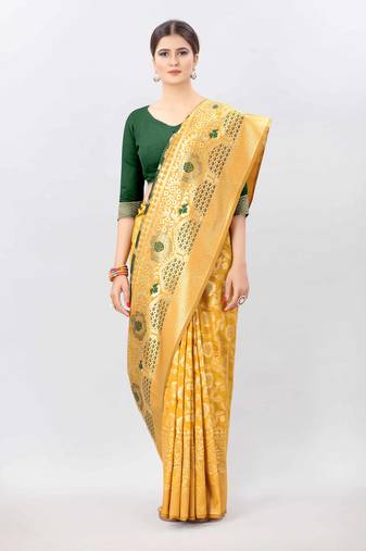 Silk Land  Mustard   Embellished Silk Blend Saree 