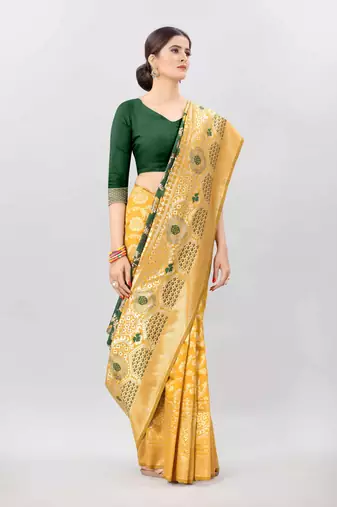 Silk Land  Mustard   Embellished Silk Blend Saree 