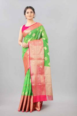 Silk Land  green   woven design silk blend saree  1