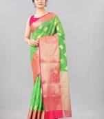 Silk Land  green   woven design silk blend saree 