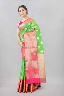 Silk Land  green   woven design silk blend saree  2