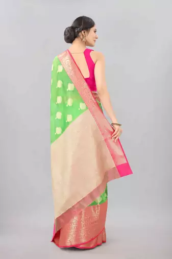 Silk Land  green   woven design silk blend saree 
