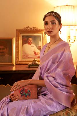 Lavender Copper Zari Weaving Banarasi Silk Blend Saree With Blouse For Women 2