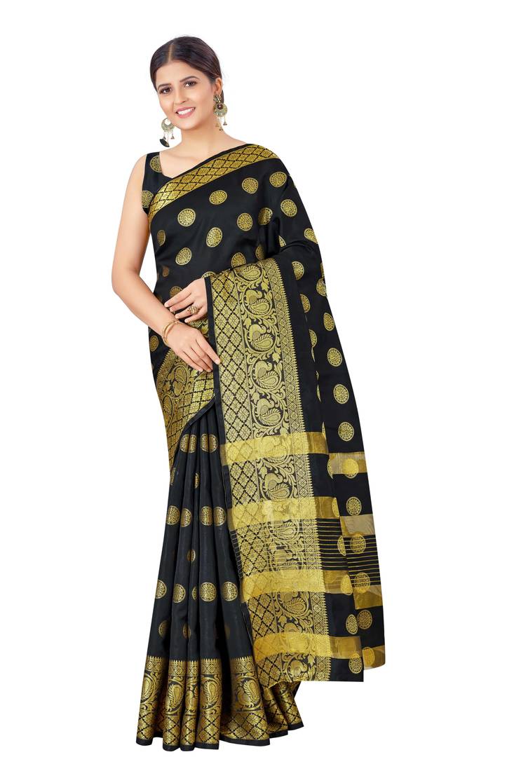 Silk Land  Black   Embellished Silk Blend Saree 