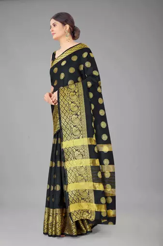 Silk Land  Black   Embellished Silk Blend Saree 