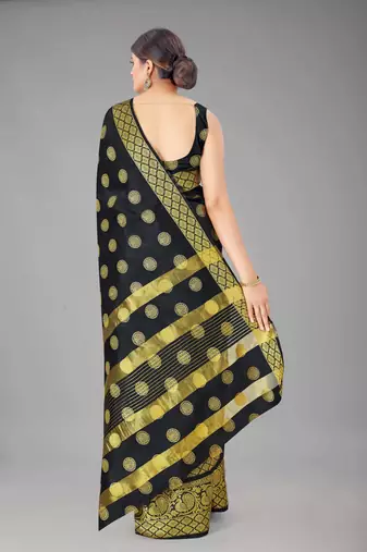 Silk Land  Black   Embellished Silk Blend Saree 