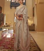Grey Copper Zari Weaving Banarasi Silk Blend Saree With Blouse For Women