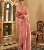 Peach Copper Zari Weaving Banarasi Silk Blend Saree With Blouse For Women