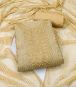 Beige Cotton Embroidered Unstitched Dress Material