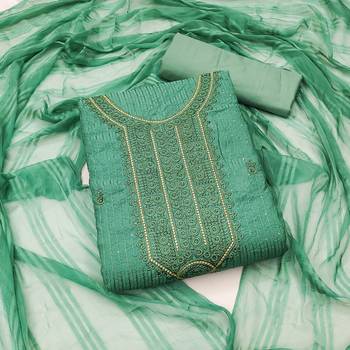 Aquamarine Cotton Embroidered Unstitched Dress Material 1